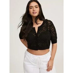 Torrid Black Floral Lace Cropped Cardigan Shrug Size 1X